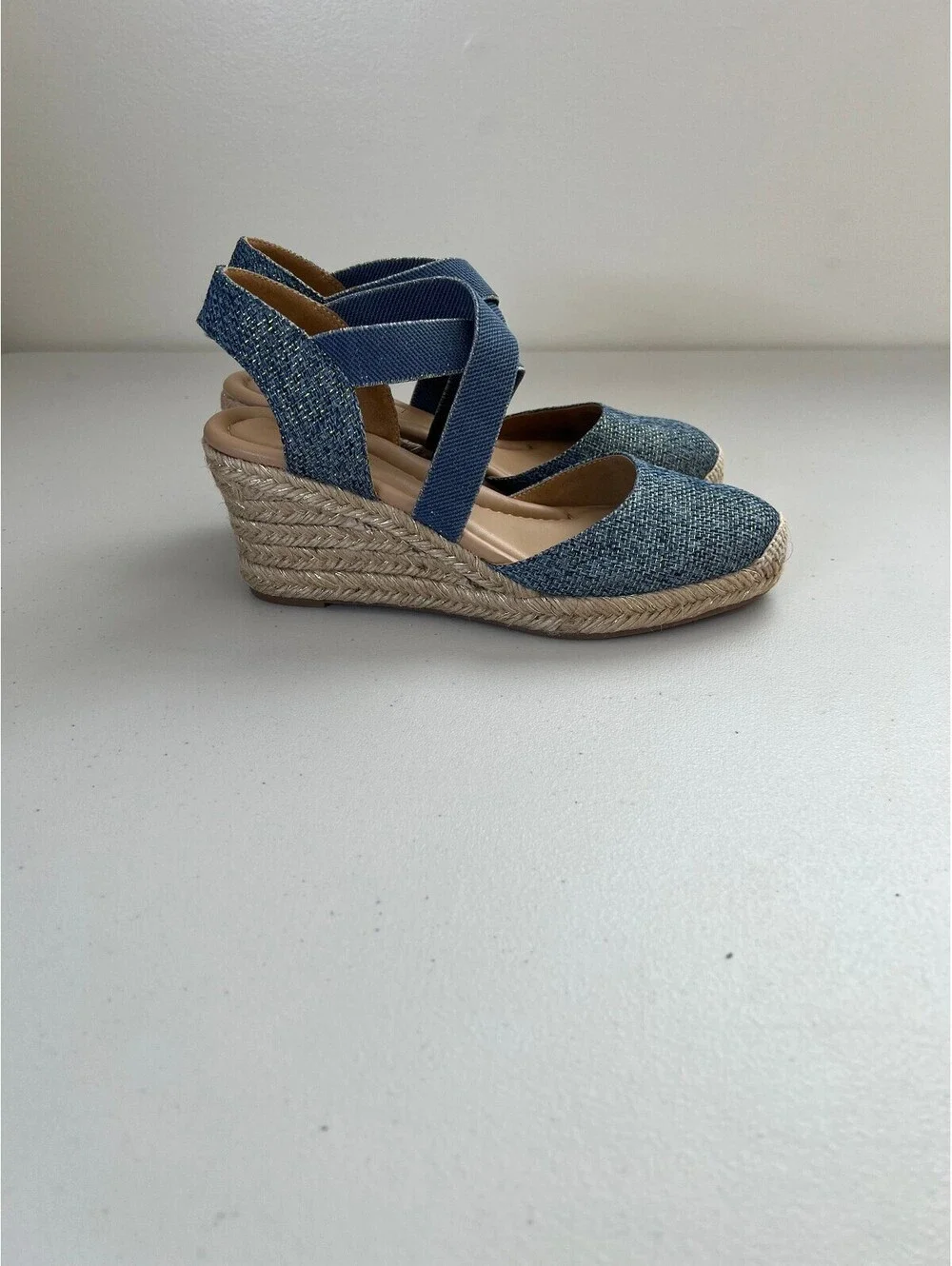 Easy Spirit Women's Meza Casual Strappy Espadrille Wedges Sandal - Blue, - 7.5